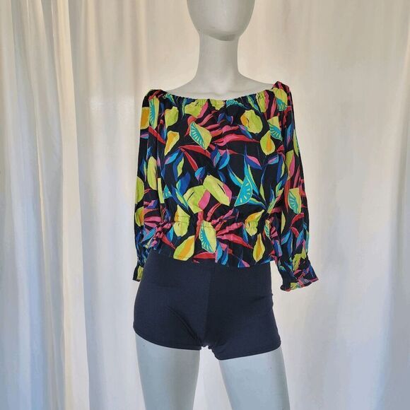 Tabitha Brown womens Sz S multicolor lemon print Bardot off the shoulder top - Picture 4 of 8